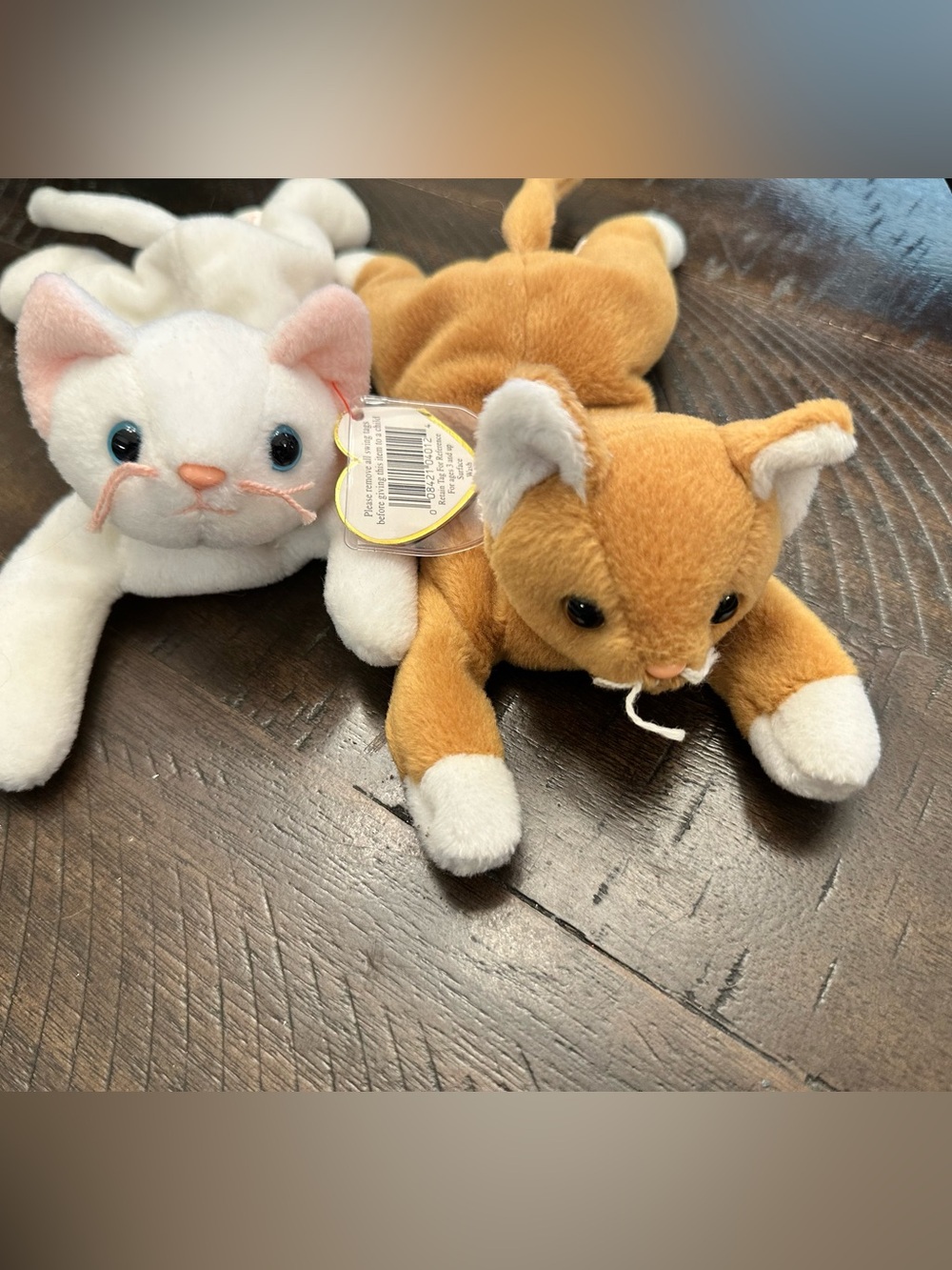 Ty Plush Cat Pair - White and Brown Tan